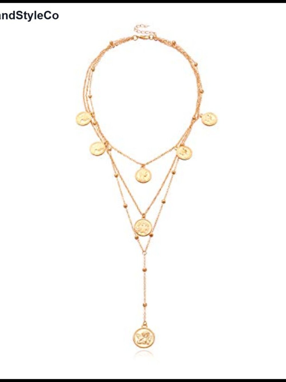 Layered Coin Disc Y Lariat Necklace Boho Adjustable Choker Alloy